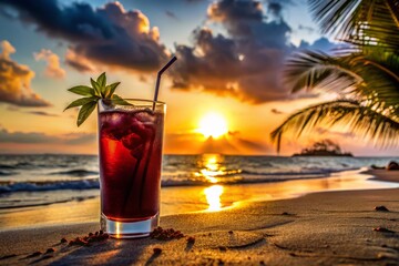 Jamaican Sorrel Silhouette: Tropical Beach Sunset Photography