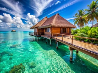 Obraz premium Maldives Overwater Bungalow Close-Up: Luxury Ocean Villa Paradise