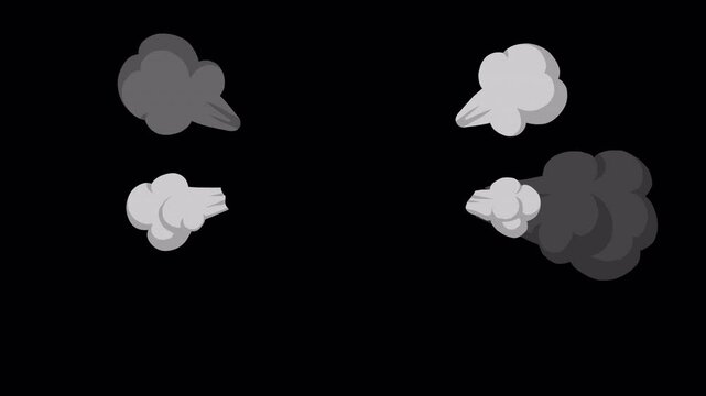 The upset angry smoke effect, cartoon anime anger symbol, steam out of the ears, 4 clouds of smoke around the head, on a transparent background, alpha channel