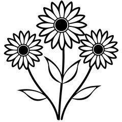 Black and White Sunflower Trio Silhouette – Floral Vector Illustration