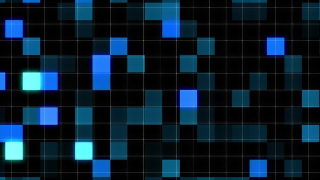 Geometric square pattern animation.  Futuristic digital technology background.