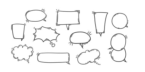 Fototapeta premium Line Art Speech Bubble Set, Funky Dialog Box Pack, Hand Drawn comic Speech bubble set,