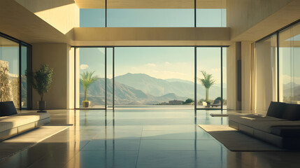 Fototapeta premium Luxury Modern Home Interior with Panoramic Mountain Views : Generative AI