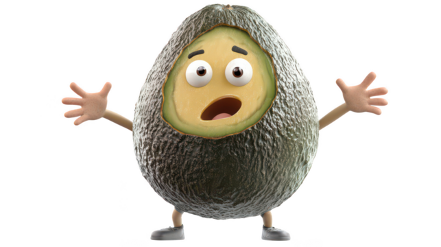 Fun Cartoon Avocado Character with Surprised Expression
