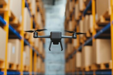 Drone delivery operations modern warehouse technology image commercial environment aerial view supply chain concept