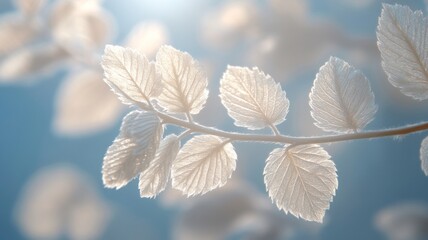 Delicate White Leaves Bask In Sunlight Against Blue Sky