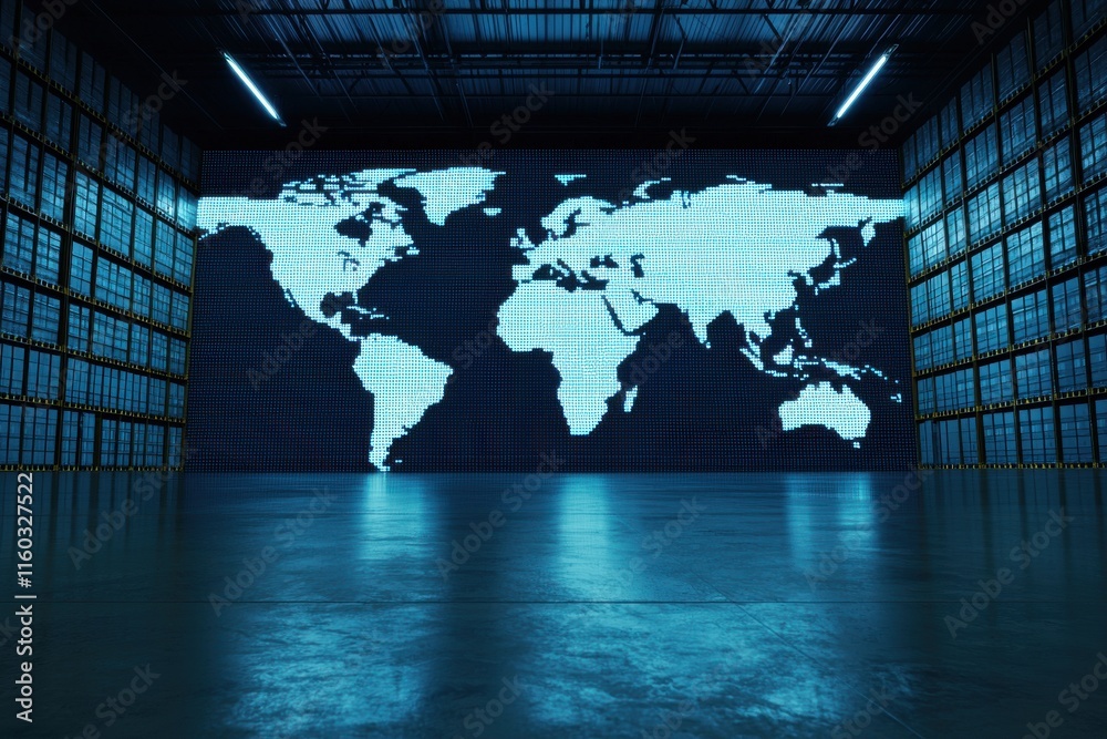 Poster global mapping visualization data center digital display modern environment aerial view connectivity