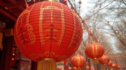 Outdoor red Chinese lanterns for festive New Year celebration