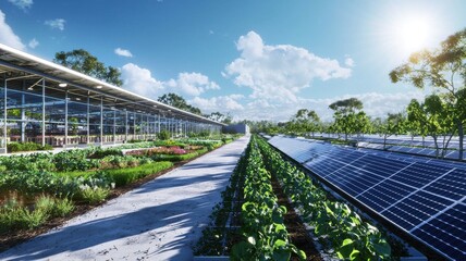 Sustainable farming innovations eco-friendly greenhouse solar panels urban agriculture daytime renewable energy