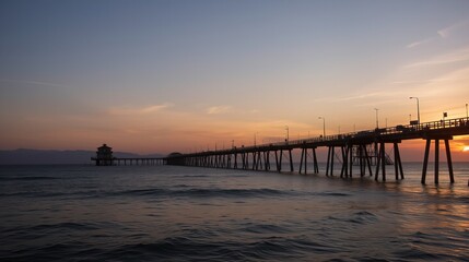 Obraz premium Sunset over ocean pier with dramatic clouds