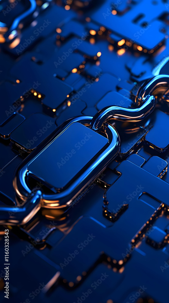 Poster abstract close-up of a metallic chain on a digital blue background
