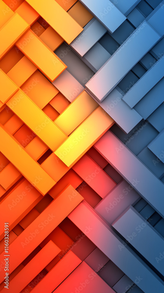 Poster colorful abstract geometric pattern with layered rectangles in orange and blue tones