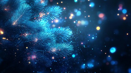Fototapeta premium Glowing Blue Pine Branches Festive Holiday Sparkle