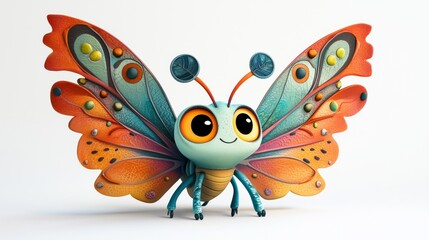 Obraz premium A colorful, cartoonish butterfly with large eyes and intricate wing patterns, exuding a whimsical and friendly vibe.