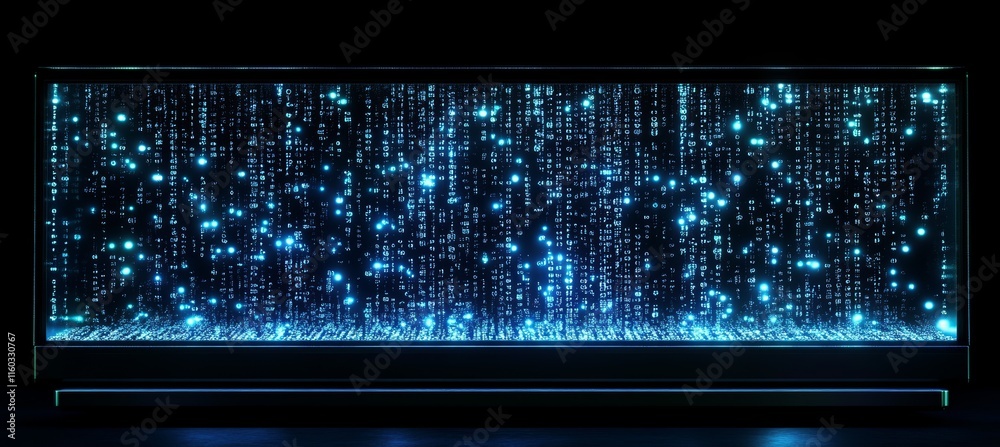 Aufkleber Blue matrix binary data waterfall. Wireless blockchain transfer. Generative AI technology.	
