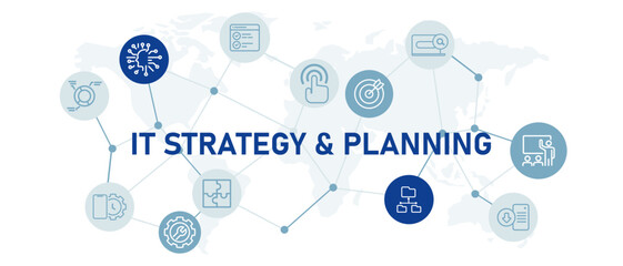 IT strategy and planning information technology strategic illustration icon set online network connection management design background illustration