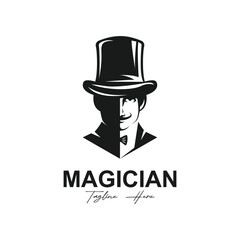 magician logo vector icon illustration design. logo suitable for emblem, badge. community and entertainment industry