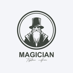 magician logo vector icon illustration design. logo suitable for emblem, badge. community and entertainment industry