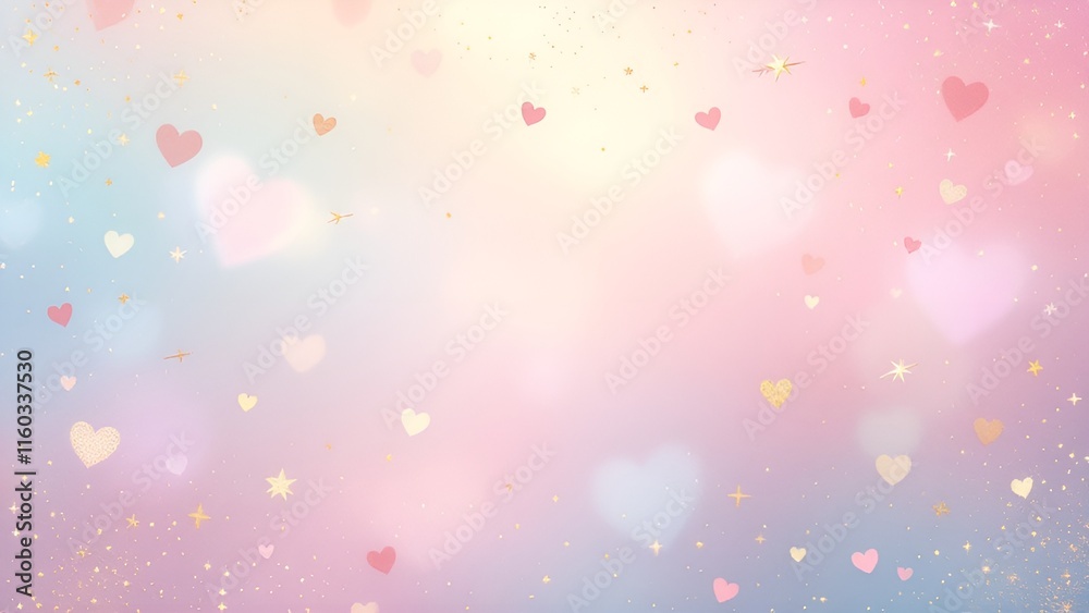 Wall mural a pastel gradient background with delicate patterns of heart shapes and cupid arrows, accented with 