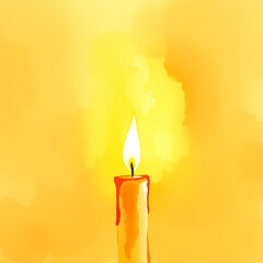 burning candle on a yellow background