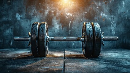 Dumbbell fitness background, abstract sports grunge textured wallpaper with copy space 