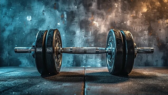 Dumbbell fitness background, abstract sports grunge textured wallpaper with copy space 