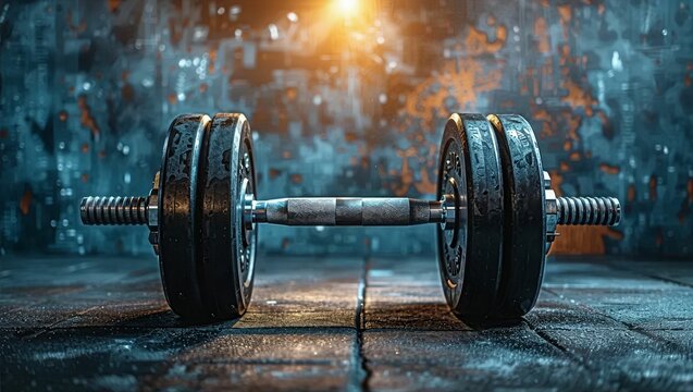 Dumbbell fitness background, abstract sports grunge textured wallpaper with copy space 