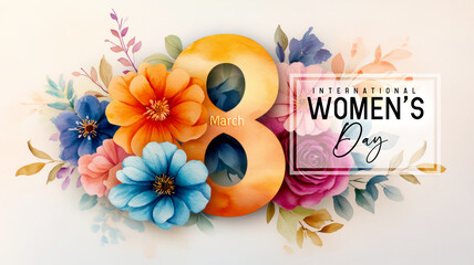 International Women's Day Celebration with Colorful Floral Arrangement and Number Eight Design