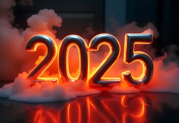 Realistic 3d 2025 smoky text , New year concept