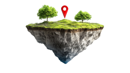 Fantasy Floating Island Map Pin Illustration isolated on  transparent Background
