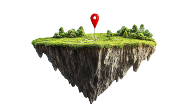 Fantasy Floating Island Map Pin Illustration isolated on  transparent Background