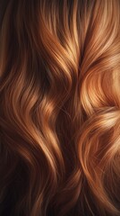 Fototapeta premium Elegant hairstyle banner featuring long, flowing locks styled with soft curls, illuminated by natural light to highlight the movement and texture, shot in 4K