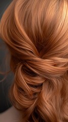 Fototapeta premium Hairstyle banner featuring a half-up, half-down style with loose curls and natural shine, captured in bright, soft lighting to highlight the texture, photographed in 4K