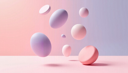 Fototapeta premium Floating pastel colored shapes on minimalistic background