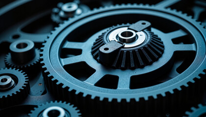 Mechanical gears in motion against dark background