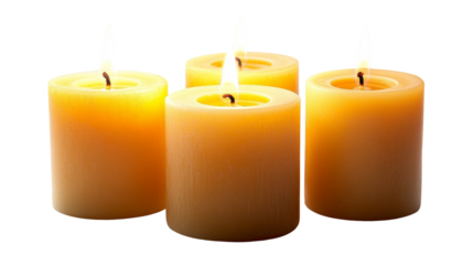 pillar candles with flames illuminated isolated transparent background