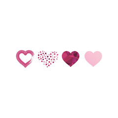 Set of 12 pink, red heart icons, simple vector cartoon doodle style illustration elements for product or web design.