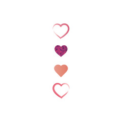 Set of 15 pink, red heart icons, simple vector cartoon doodle style illustration elements for product or web design.