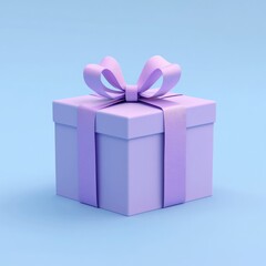 Obraz premium Lavender gift box with ribbon on light blue background.