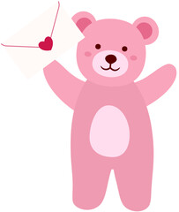 Cute little teddy bear holding a love letter valentine Vector.
Pink bear holding a love letter  flat vector illustration.
For celebrating Valentine's Day, wedding or birthday.