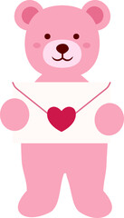 Cute little teddy bear holding a love letter valentine Vector.
Pink bear holding a love letter  flat vector illustration.
For celebrating Valentine's Day, wedding or birthday.