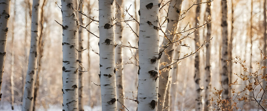 Beautiful winter scene with birches