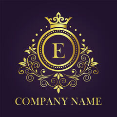 Letter E luxury gold logo concept