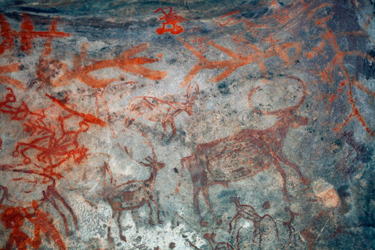 Bhimbetka Rock Shelters, Madhya Pradesh, India. Declared a UNESCO World Heritage, the shelters contain ancient rock art from the Upper Paleolithic to Medieval times.