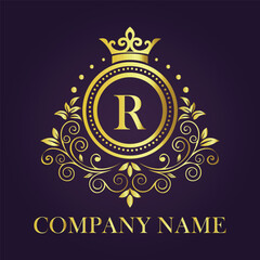 Letter R luxury gold logo concept