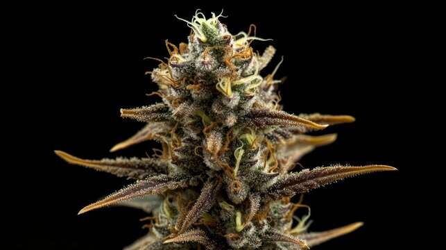 National Hemp Day Detailed close-up of cannabis plant with black background for botanical study - Powered by Adobe