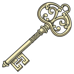 A shiny golden key with intricate designs Illustrator Artwork