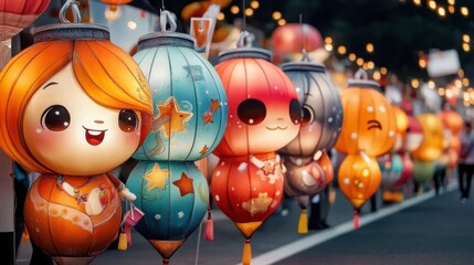 Naklejka premium Lantern Festival Vibrant lantern festival in taiwan celebrating culture and art in colorful night