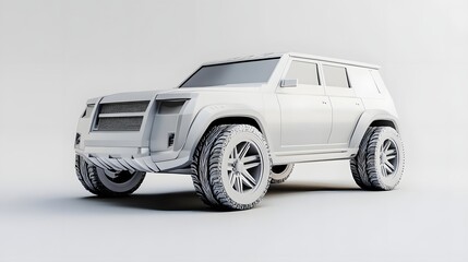 A 3D-rendered off-road SUV model with large tires and a rugged design.
