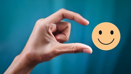 A hand forms a small heart gesture with a smiling face icon above it.
